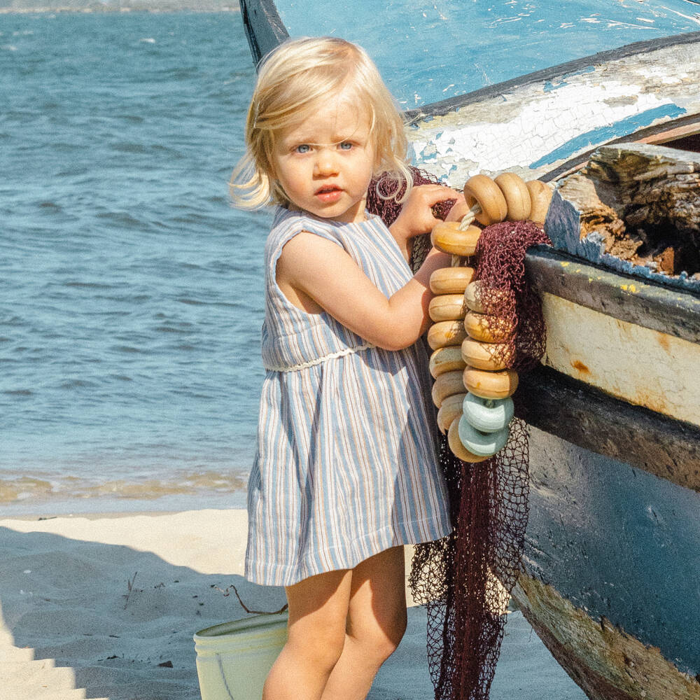 Laranjinha-Girls Soft Blue Stripe Cotton Frock | Childrensalon Outlet
