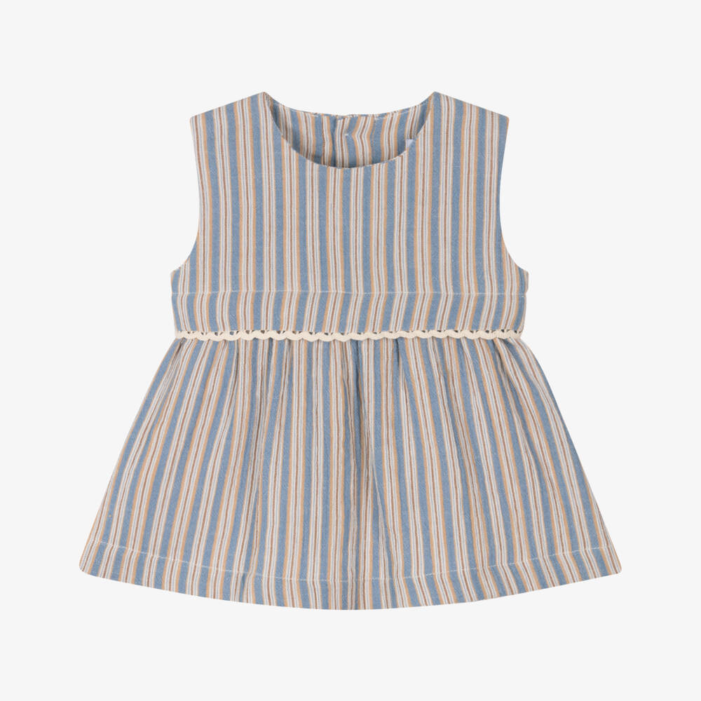 Laranjinha-Мягкое голубое полосатое хлопковое платье для девочек | Childrensalon Outlet