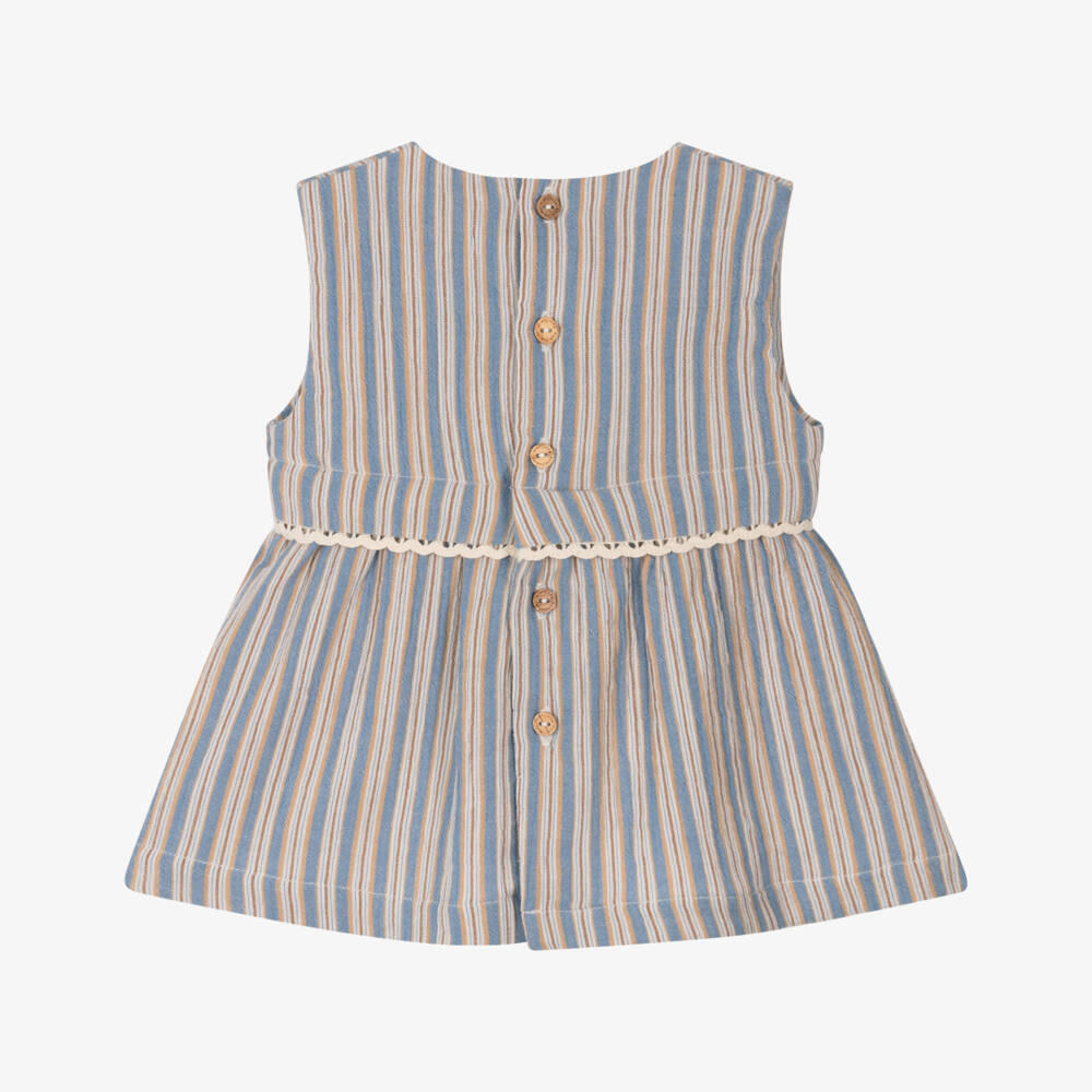 Laranjinha-Girls Soft Blue Stripe Cotton Frock | Childrensalon Outlet