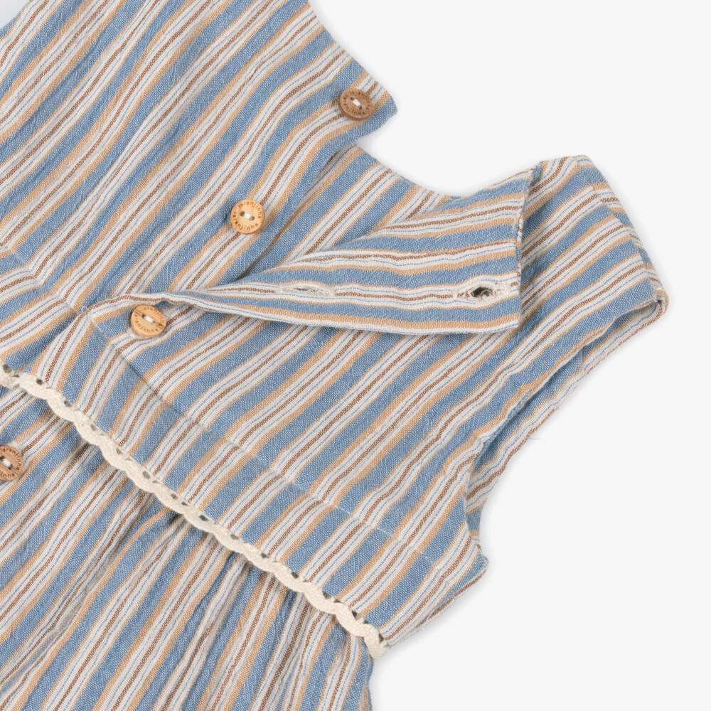 Laranjinha-Girls Soft Blue Stripe Cotton Frock | Childrensalon Outlet