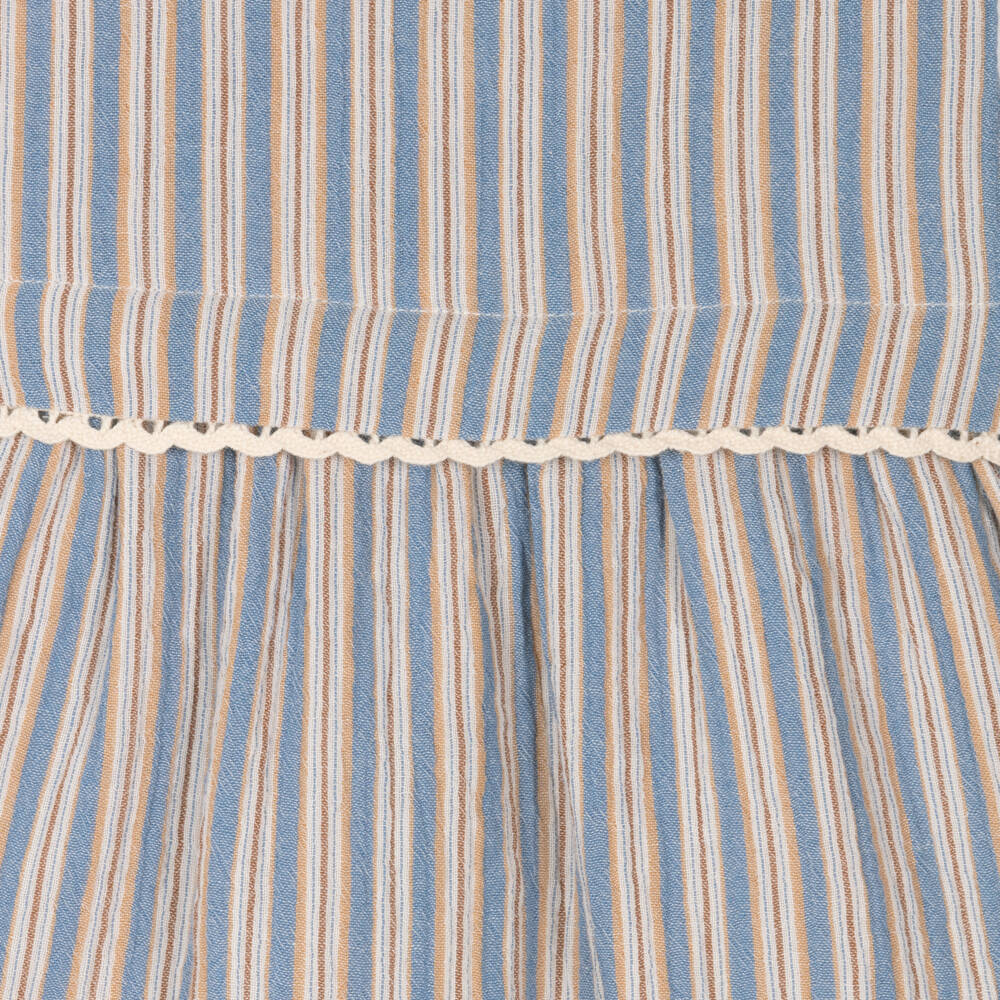 Laranjinha-Girls Soft Blue Stripe Cotton Frock | Childrensalon Outlet