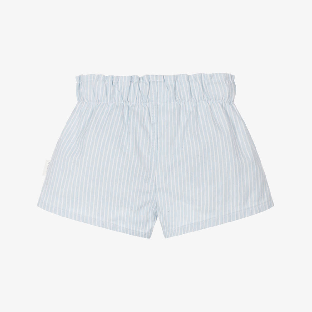 Laranjinha-Girls Soft Blue Striped Twill Shorts | Childrensalon Outlet