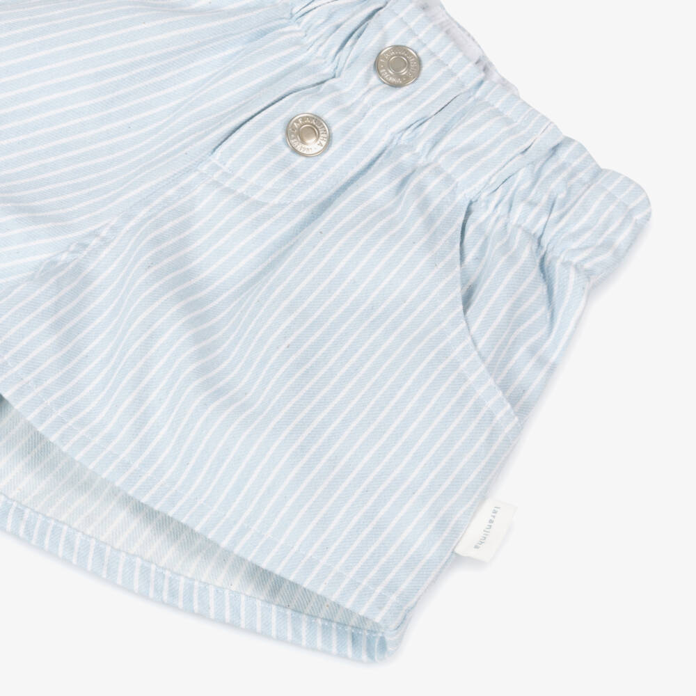 Laranjinha-Girls Soft Blue Striped Twill Shorts | Childrensalon Outlet