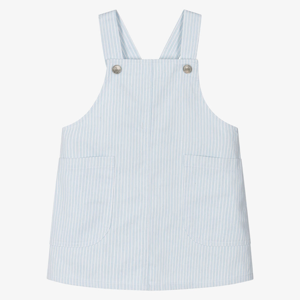 Laranjinha-Girls Soft Blue Twill Pinafore | Childrensalon Outlet