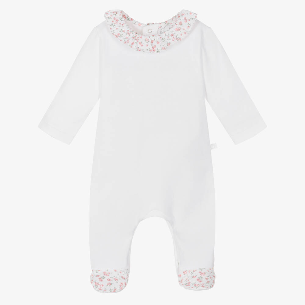 Laranjinha-Girls Soft White Floral Collar Onesie | Childrensalon Outlet