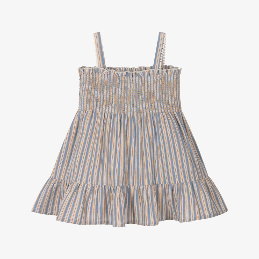 Laranjinha-Girls Striped Blue Cotton Sundress | Childrensalon Outlet