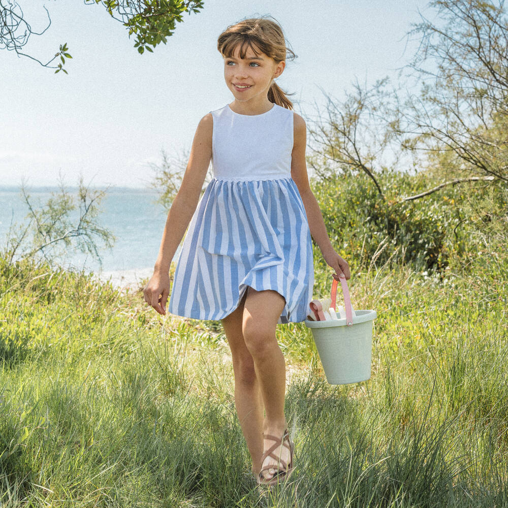 Laranjinha-Girls Striped Blue & White Dress | Childrensalon Outlet