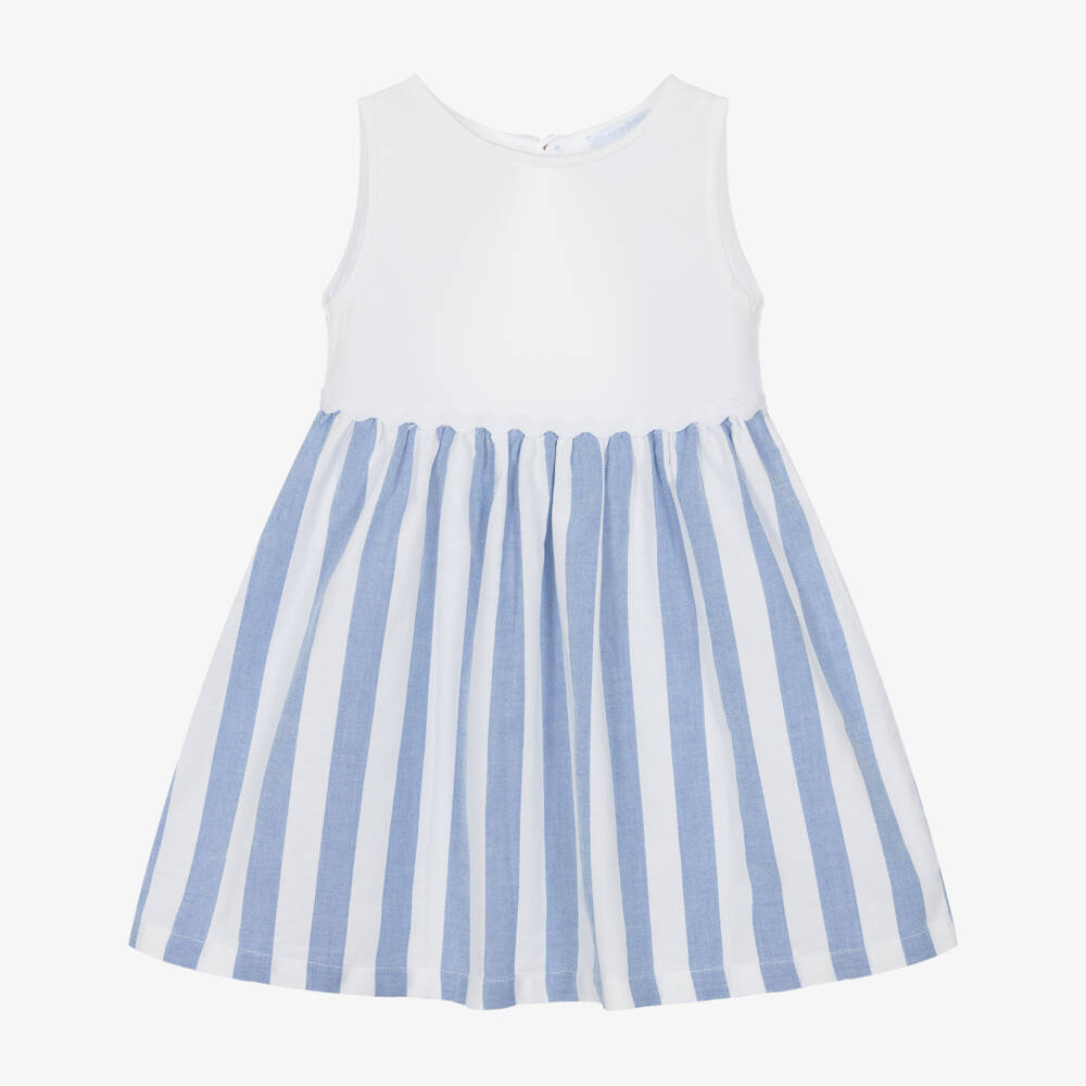 Laranjinha-Girls Striped Blue & White Dress | Childrensalon Outlet