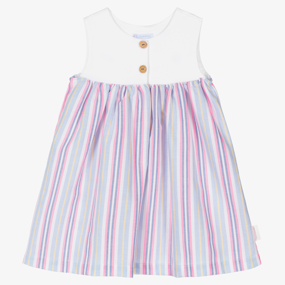 Laranjinha - Girls Striped Cotton Dress | Childrensalon