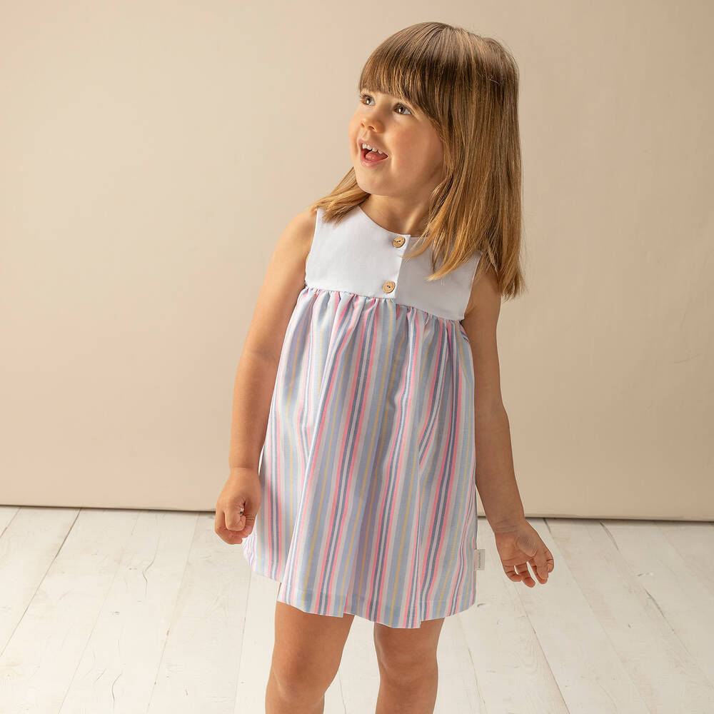 Laranjinha-Girls Striped Cotton Dress | Childrensalon Outlet