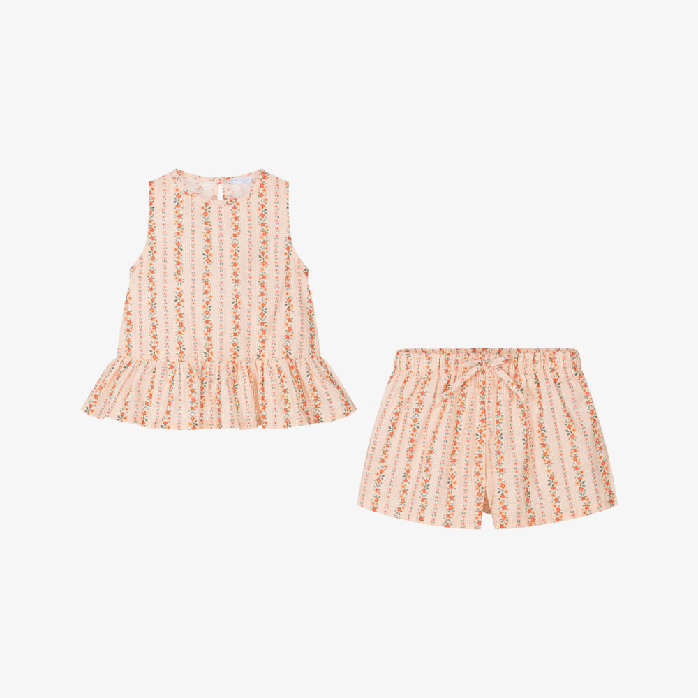 Laranjinha-Girls Sunny Checkered Floral Ensemble | Childrensalon Outlet