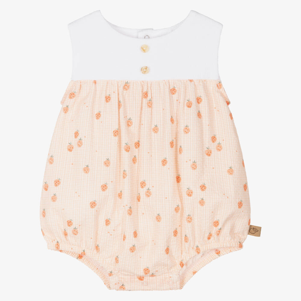 Laranjinha-Girls' Tangerine Cotton Berry Romper | Childrensalon Outlet