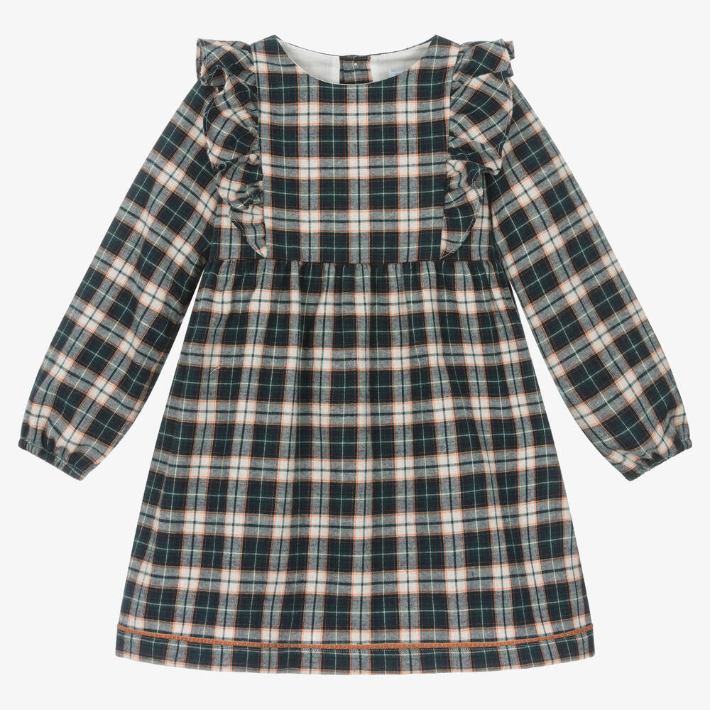 Laranjinha - فستان تارتان وتويل مزين بكشكش لون كحلي وعاجي | Childrensalon
