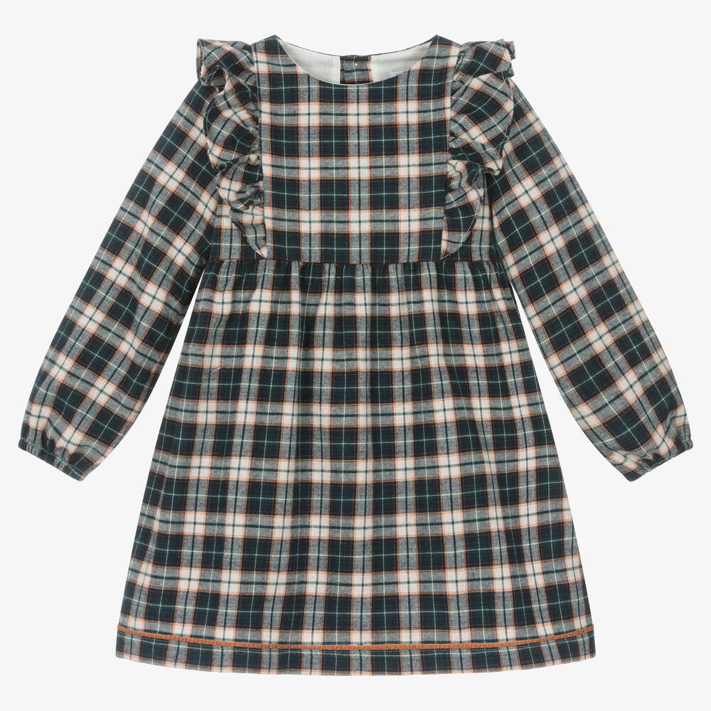 Laranjinha - Girls Tartan Twill Ruffle Dress | Childrensalon