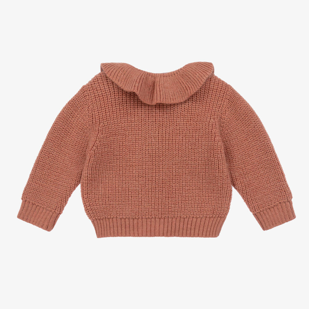Laranjinha-Girls Terracotta Knitted Wool Cardigan | Childrensalon Outlet
