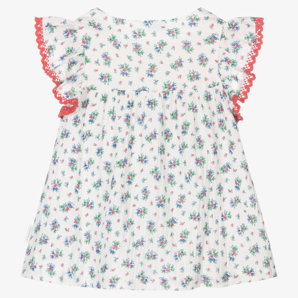 Laranjinha-Girls White & Blue Floral Cotton Blouse | Childrensalon Outlet