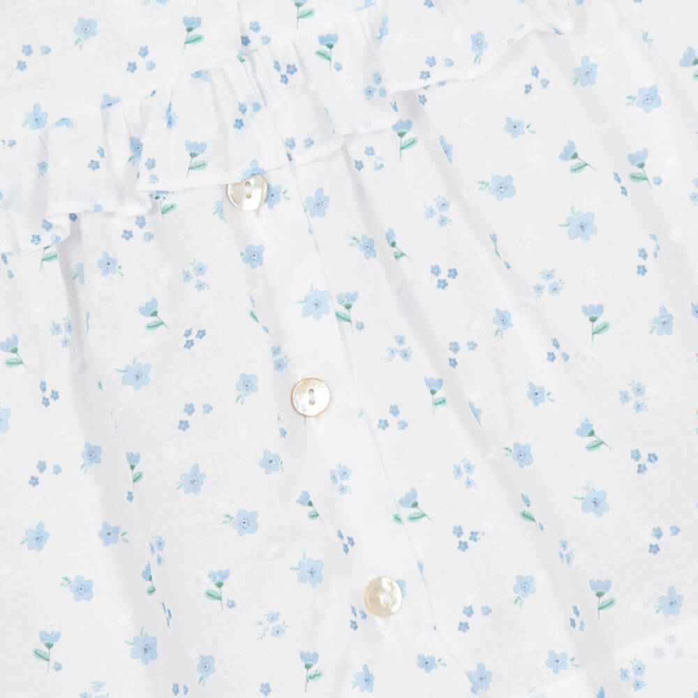 Laranjinha-Girls White & Blue Floral Plumetis Cotton Dress | Childrensalon Outlet