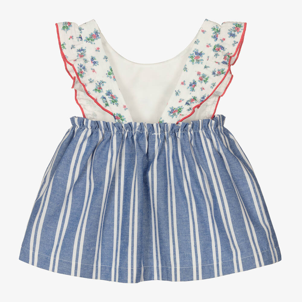 Laranjinha Girls White Blue Pinafore Dress Childrensalon Outlet