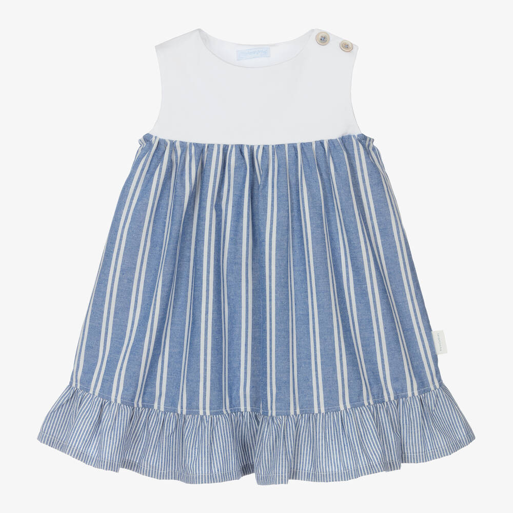 Laranjinha - Girls White & Blue Striped Dress | Childrensalon