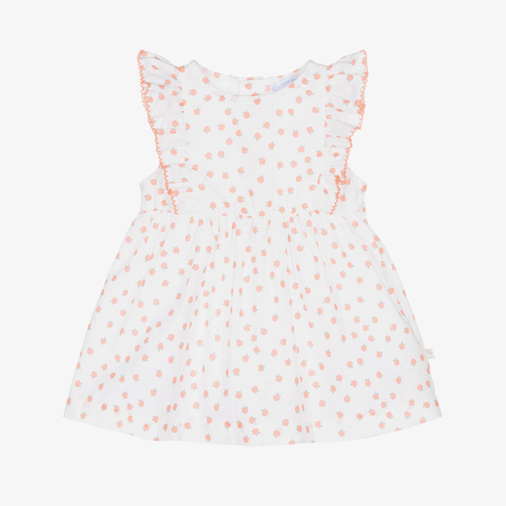 Laranjinha-Girls White & Coral Orange Ruffle Dress | Childrensalon Outlet