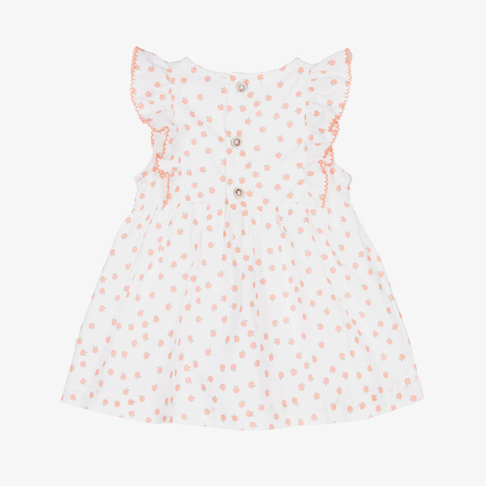 Laranjinha-Girls White & Coral Orange Ruffle Dress | Childrensalon Outlet