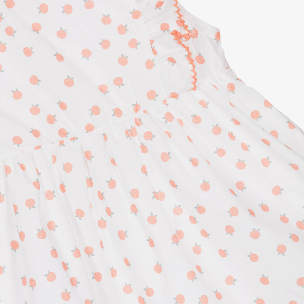 Laranjinha-Girls White & Coral Orange Ruffle Dress | Childrensalon Outlet