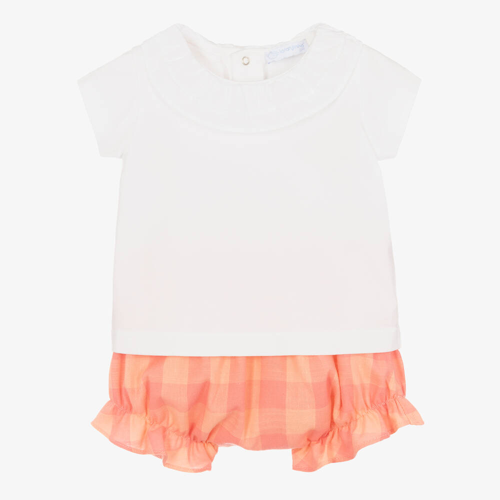 Laranjinha - Top & Shorts Set weiß/korallenrosa | Childrensalon