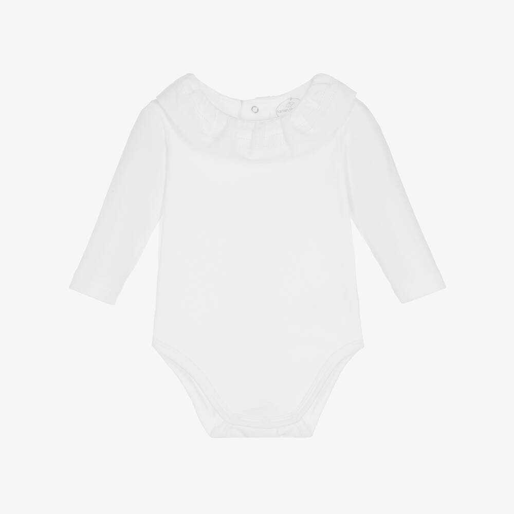 Laranjinha - Girls White Cotton Bodysuit | Childrensalon
