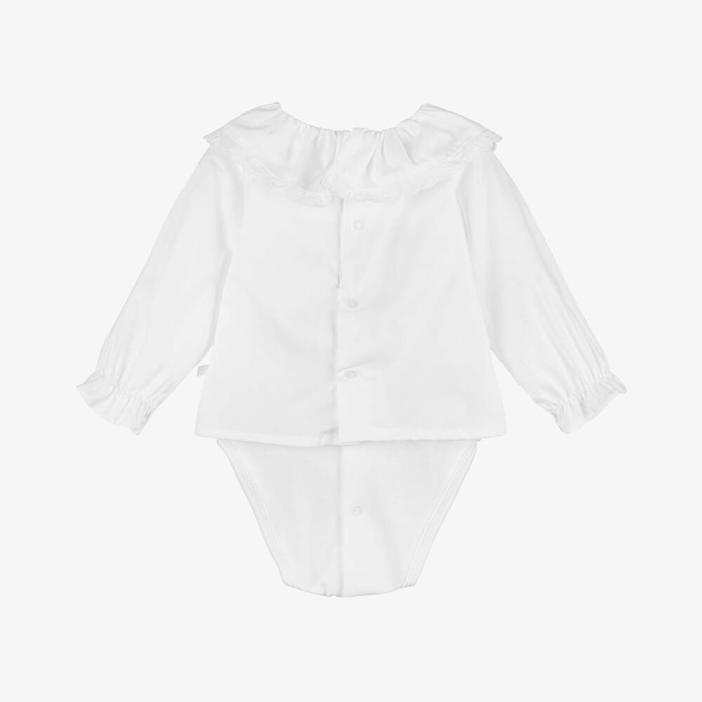 لارانجينا-بلوزة قطن لون أبيض للمولودات | Childrensalon Outlet