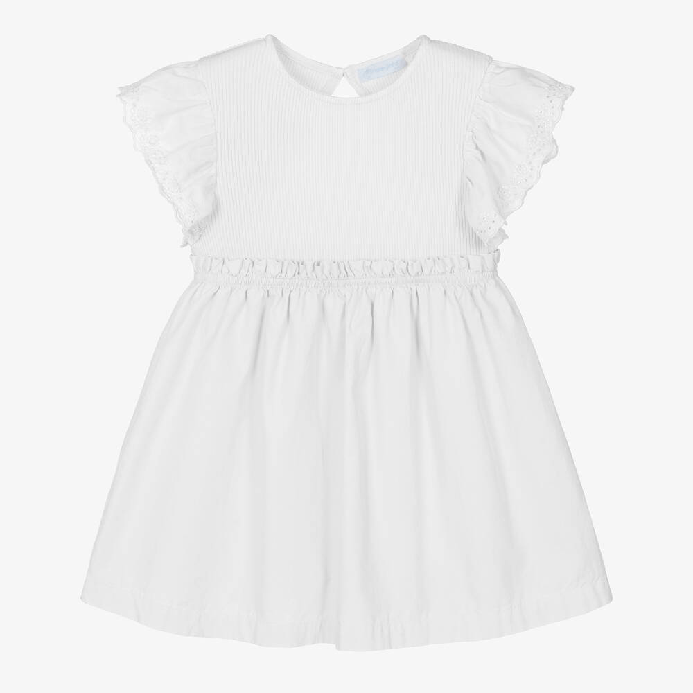 Laranjinha - Girls White Cotton Dress | Childrensalon