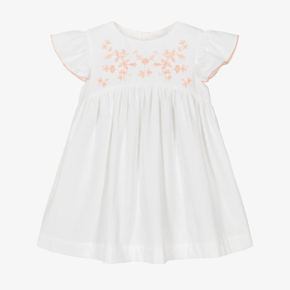 Laranjinha-Белое и розовое платье с вышивкой для девочек | Childrensalon Outlet
