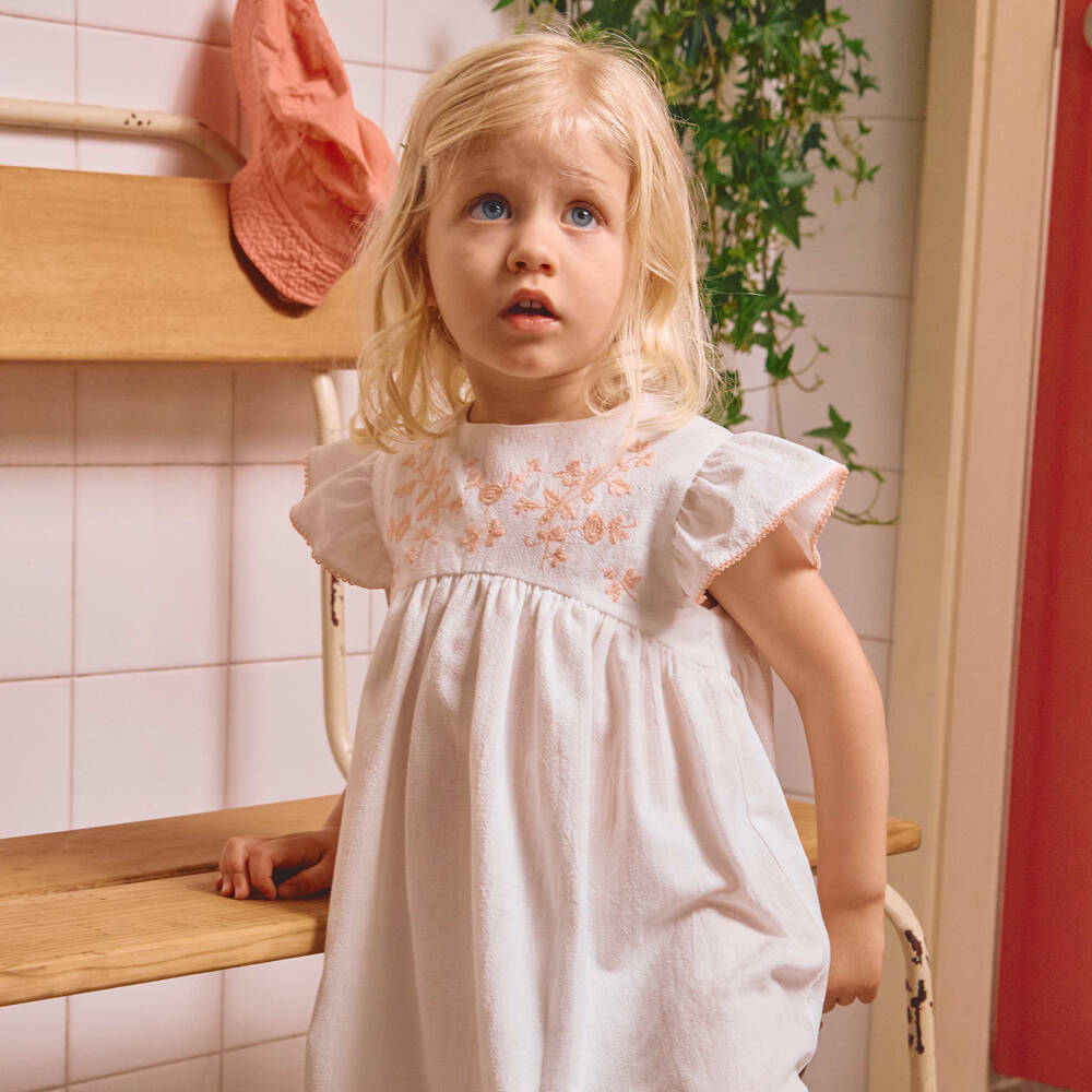 Laranjinha-Белое и розовое платье с вышивкой для девочек | Childrensalon Outlet