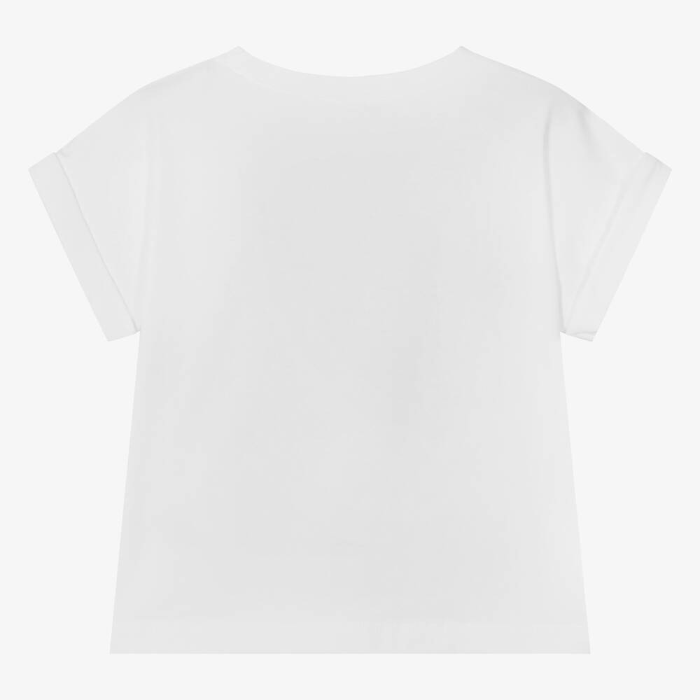 Laranjinha-تيشيرت قطن جيرسي لون أبيض مزين بكشكش للبنات | Childrensalon Outlet