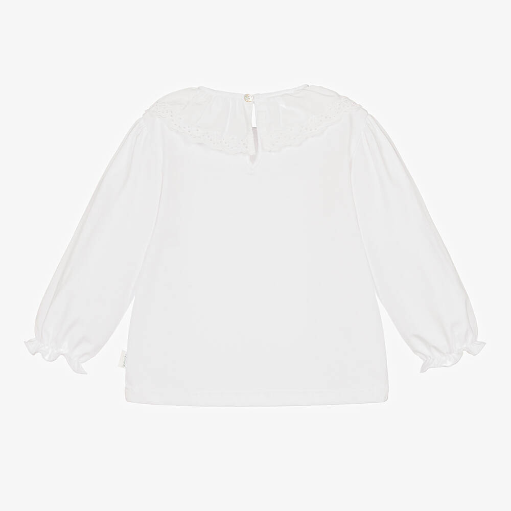 Laranjinha-Girls White Cotton Jersey Blouse | Childrensalon Outlet