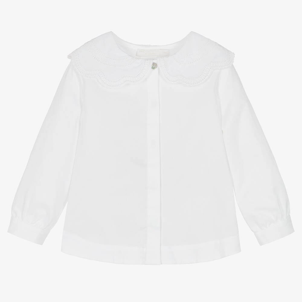 Laranjinha-Girls White Cotton Lace Blouse | Childrensalon Outlet