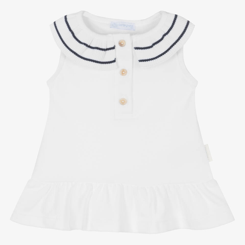 Laranjinha-Girls White Cotton Piqué Dress | Childrensalon Outlet