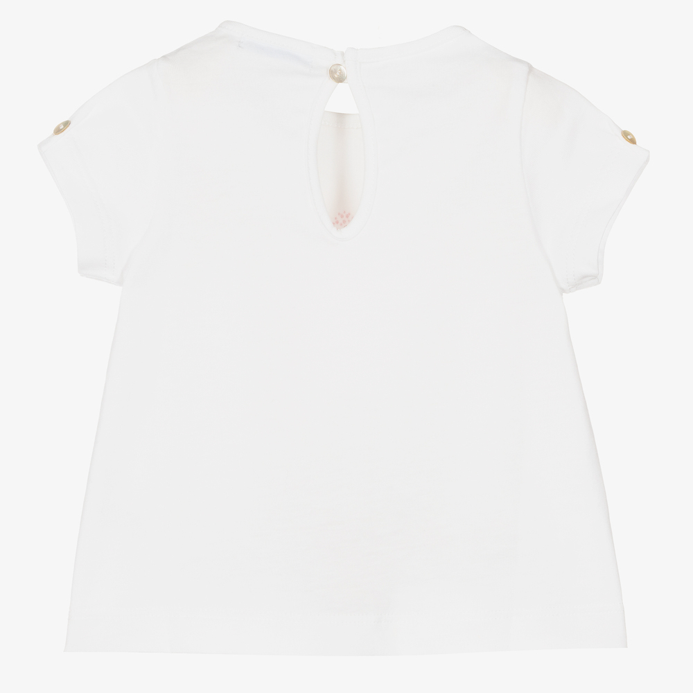 Laranjinha-Girls White Cotton T-Shirt | Childrensalon Outlet