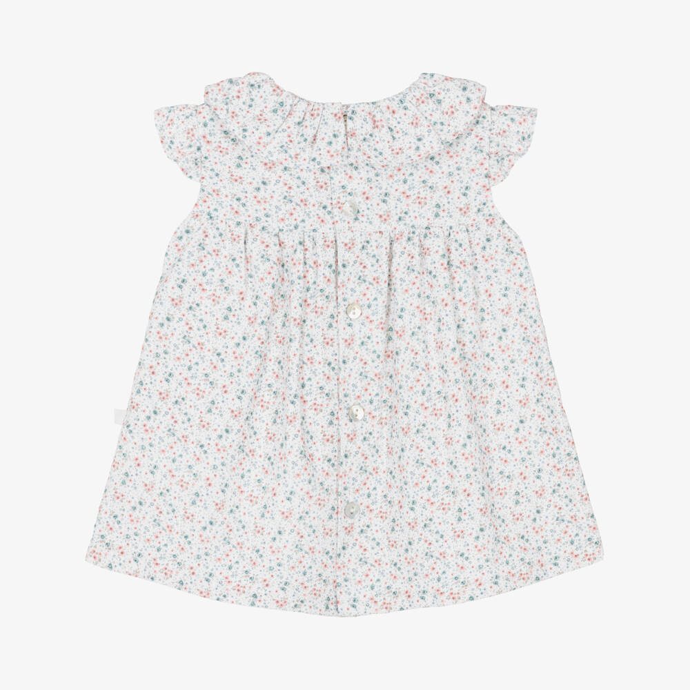 Laranjinha-Girls White Floral Print Cotton Dress | Childrensalon Outlet