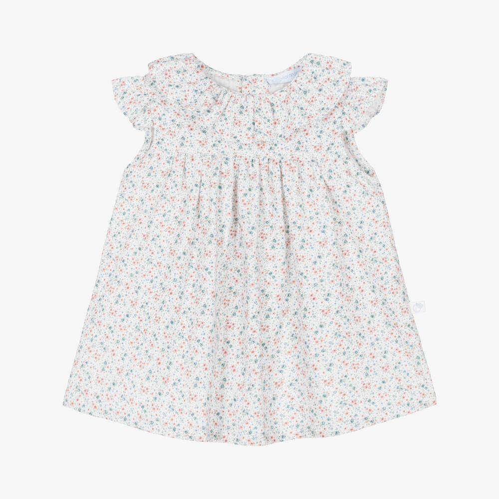 Laranjinha-Girls White Floral Print Cotton Dress | Childrensalon Outlet