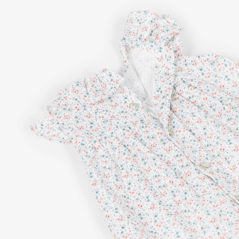 Laranjinha-Girls White Floral Print Cotton Dress | Childrensalon Outlet