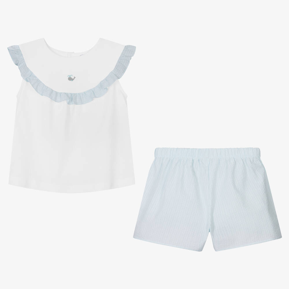 Laranjinha-Короткая бело-зеленая пижама из хлопка | Childrensalon Outlet