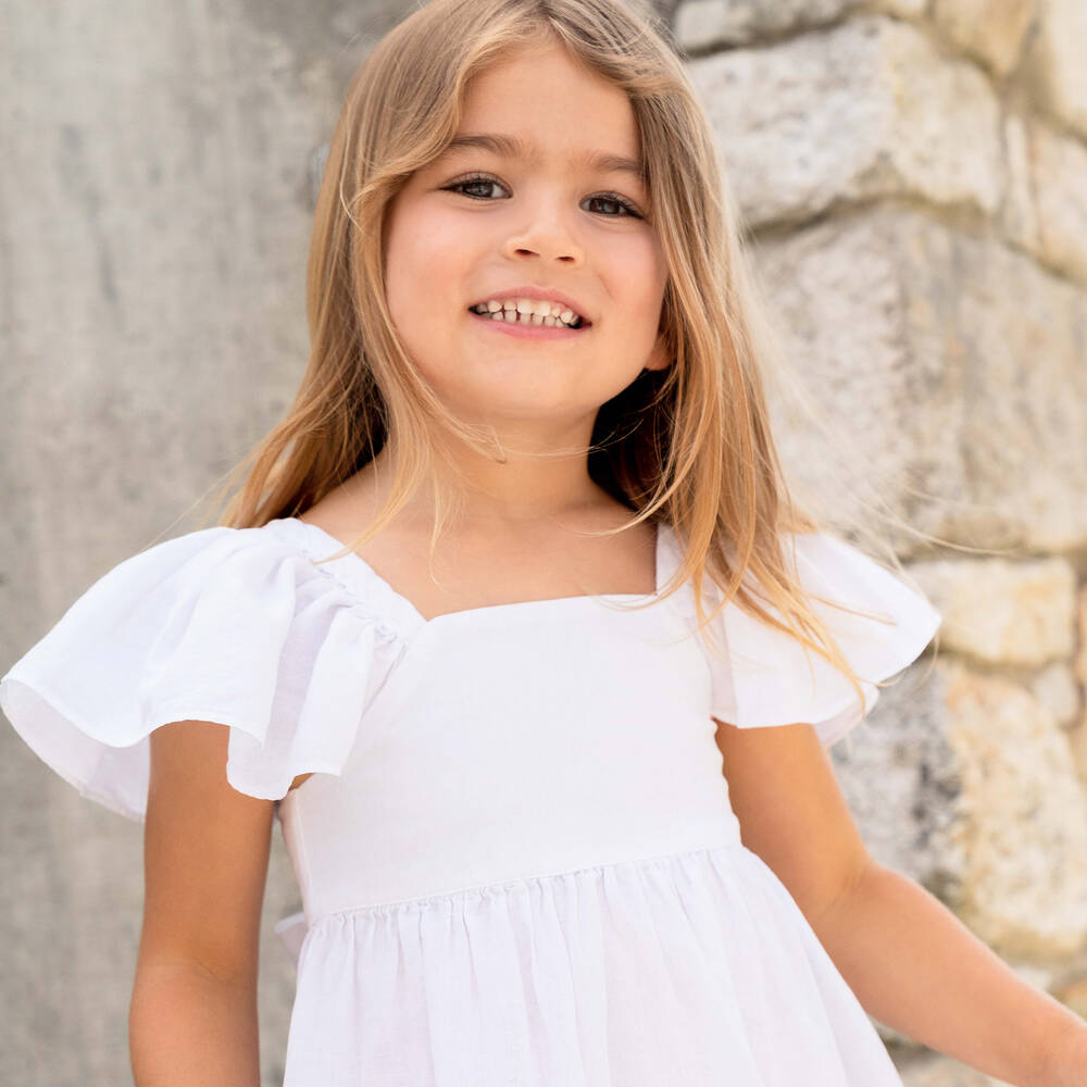 Girls white shop linen dress