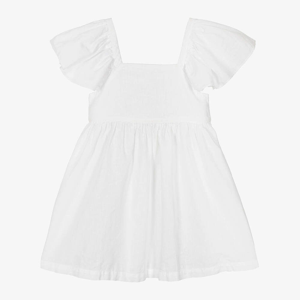 Laranjinha - Robe blanche en lin et coton fille | Childrensalon