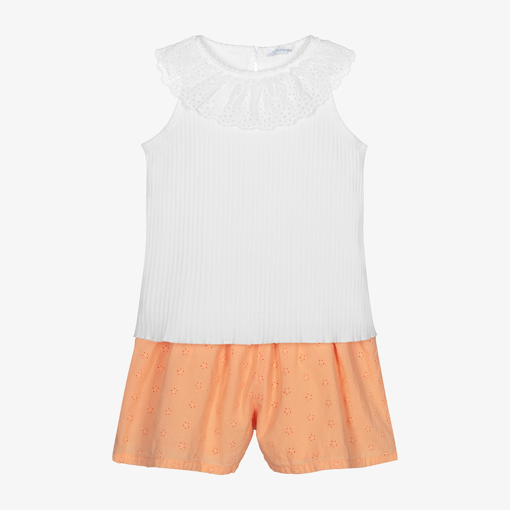 Chic by Laranjinha - Белый топ и оранжевые шорты для девочек | Childrensalon