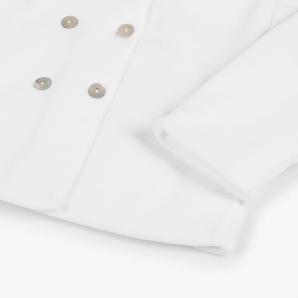 Laranjinha-Girls White Velour Pram Jacket | Childrensalon Outlet