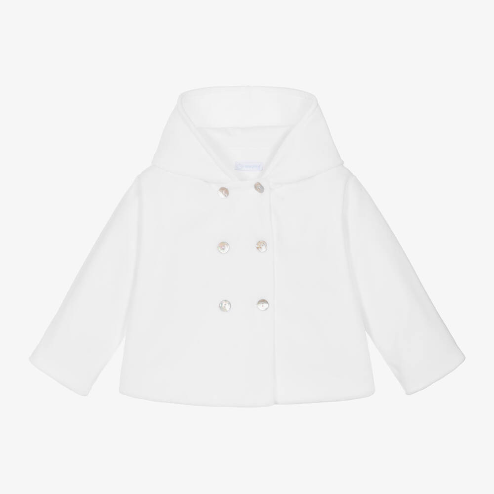 Laranjinha-Girls White Velour Pram Jacket | Childrensalon Outlet