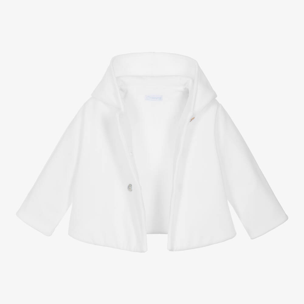 Laranjinha-Girls White Velour Pram Jacket | Childrensalon Outlet