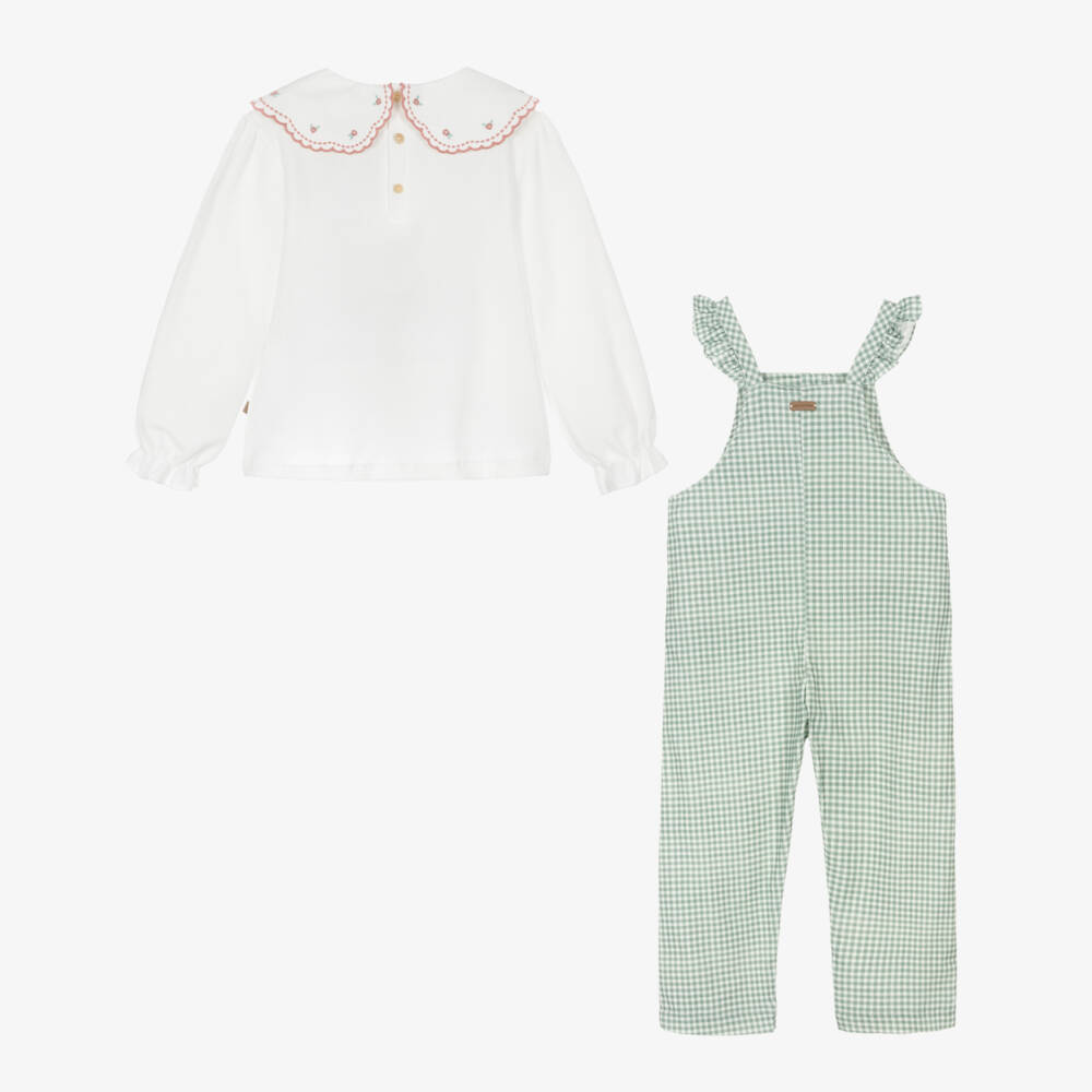 Laranjinha-Green Check Dungaree & Blouse Set | Childrensalon Outlet