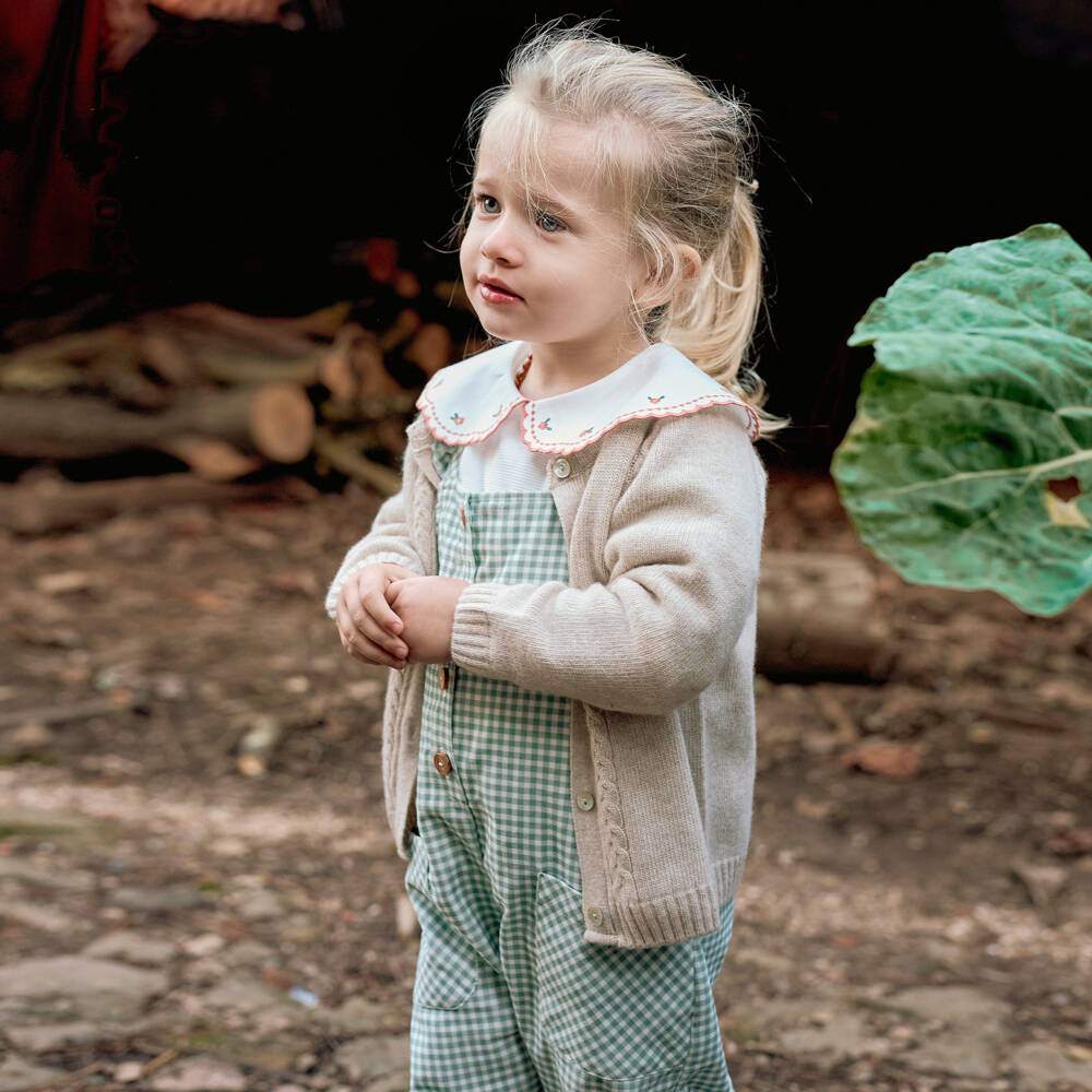 Laranjinha-Green Check Dungaree & Blouse Set | Childrensalon Outlet