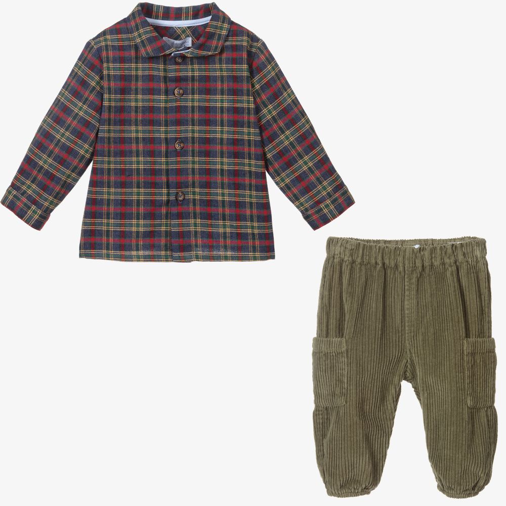 لارانجينا-طقم بنطلون أطفال ولادي قطن كوردروي لون أخضر | Childrensalon Outlet